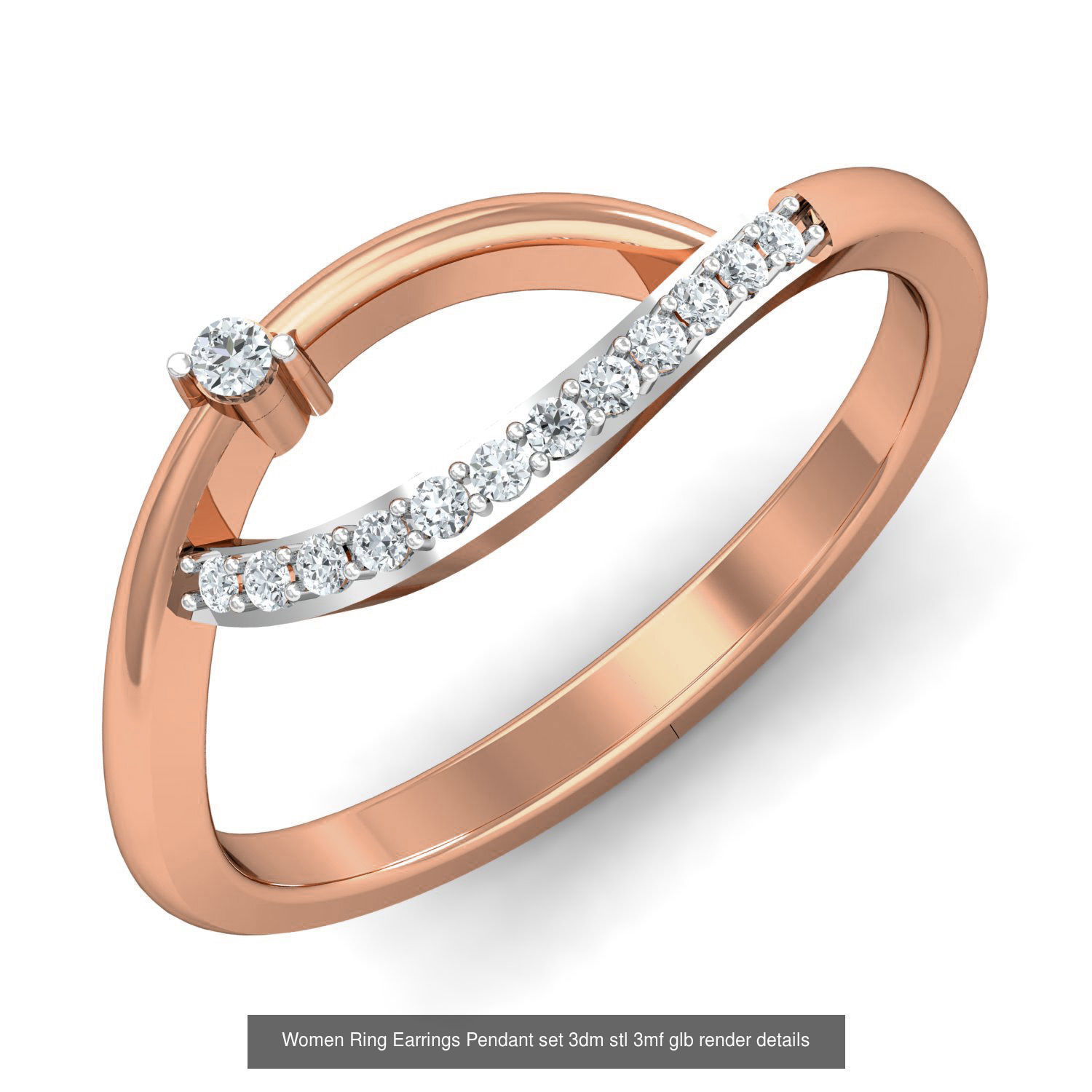 157 Women Ring Earrings Pendant set 3dm stl 3mf glb render 3D Model Collection_69