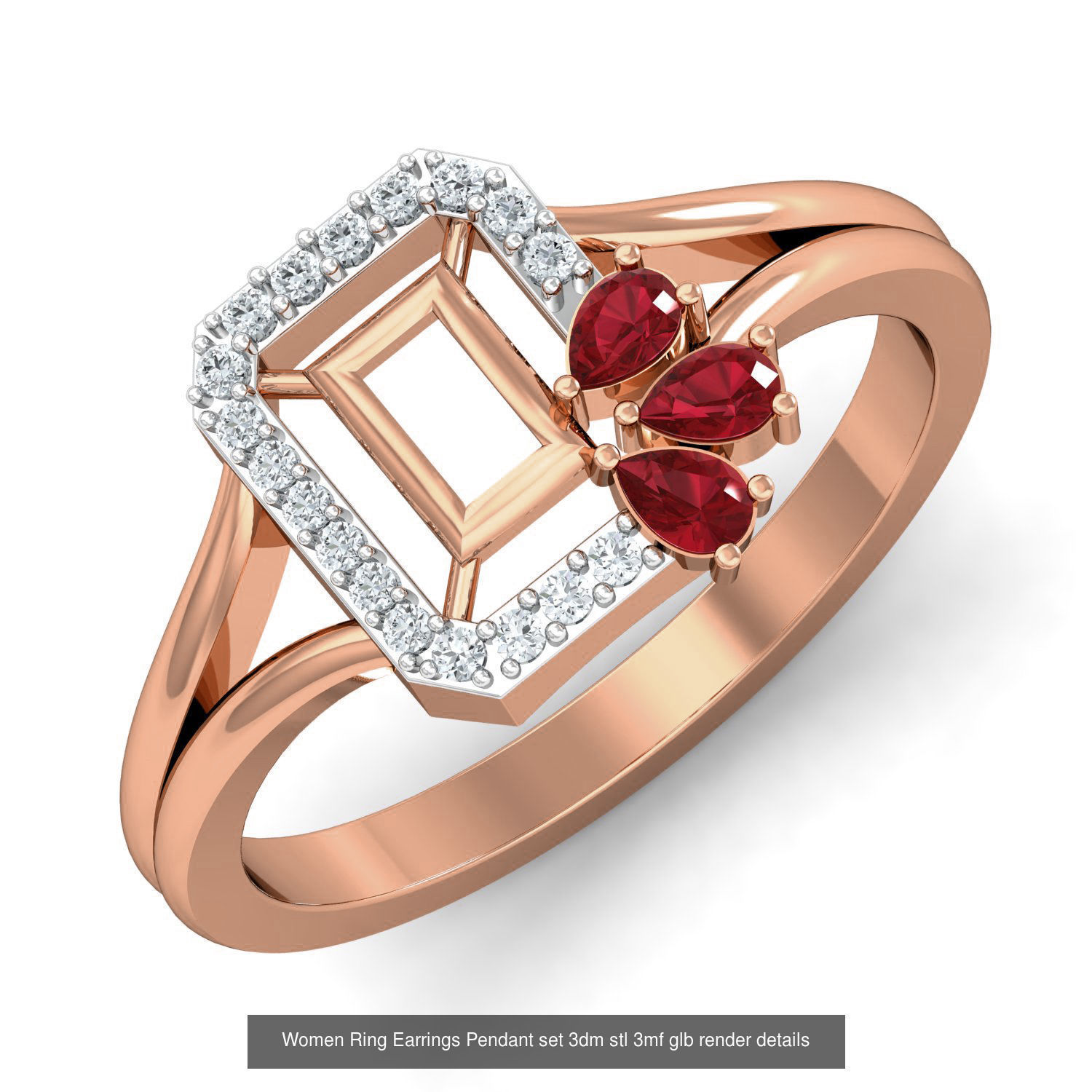 157 Women Ring Earrings Pendant set 3dm stl 3mf glb render 3D Model Collection_88