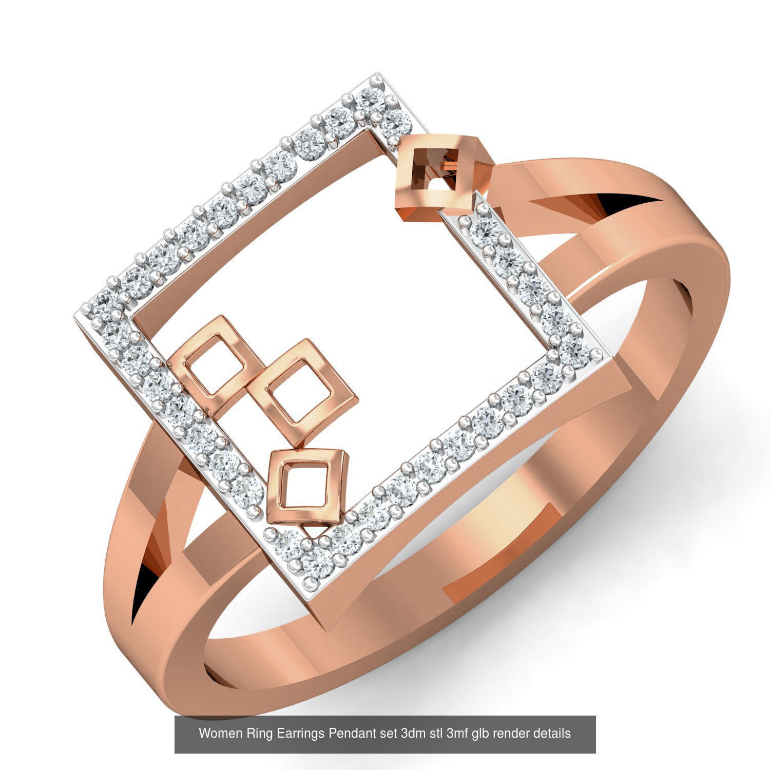 157 Women Ring Earrings Pendant set 3dm stl 3mf glb render 3D Model Collection_120