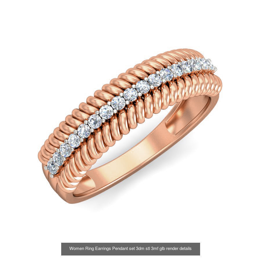 157 Women Ring Earrings Pendant set 3dm stl 3mf glb render 3D Model Collection_175