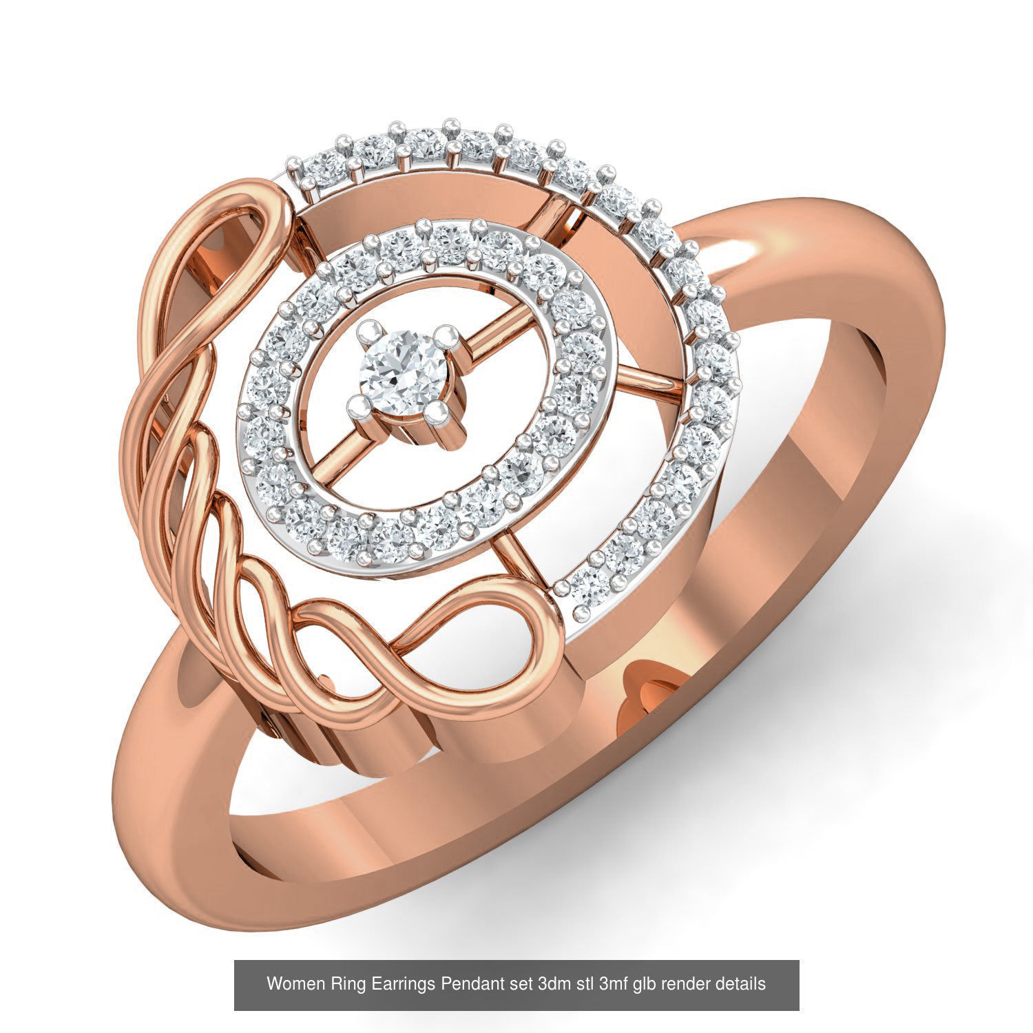 157 Women Ring Earrings Pendant set 3dm stl 3mf glb render 3D Model Collection_122