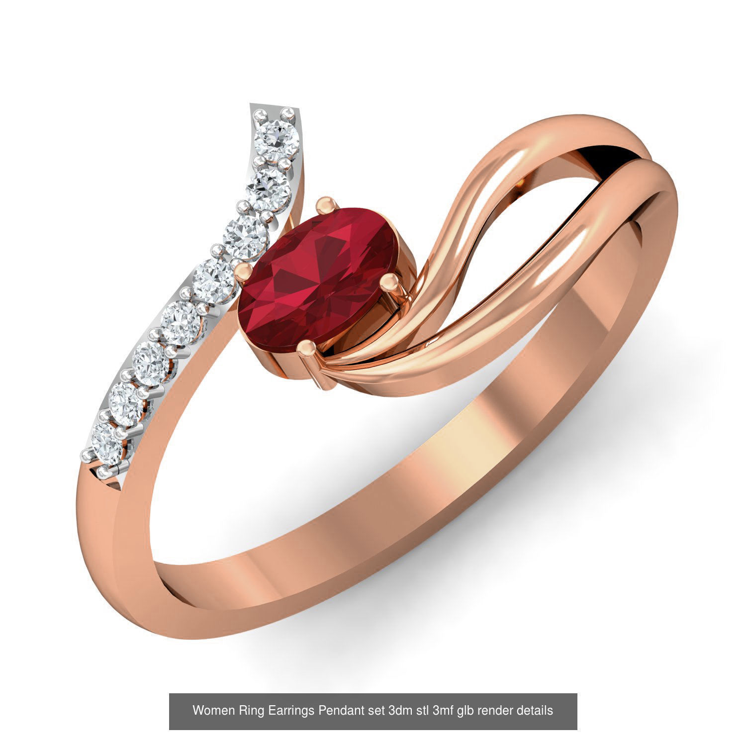 157 Women Ring Earrings Pendant set 3dm stl 3mf glb render 3D Model Collection_73