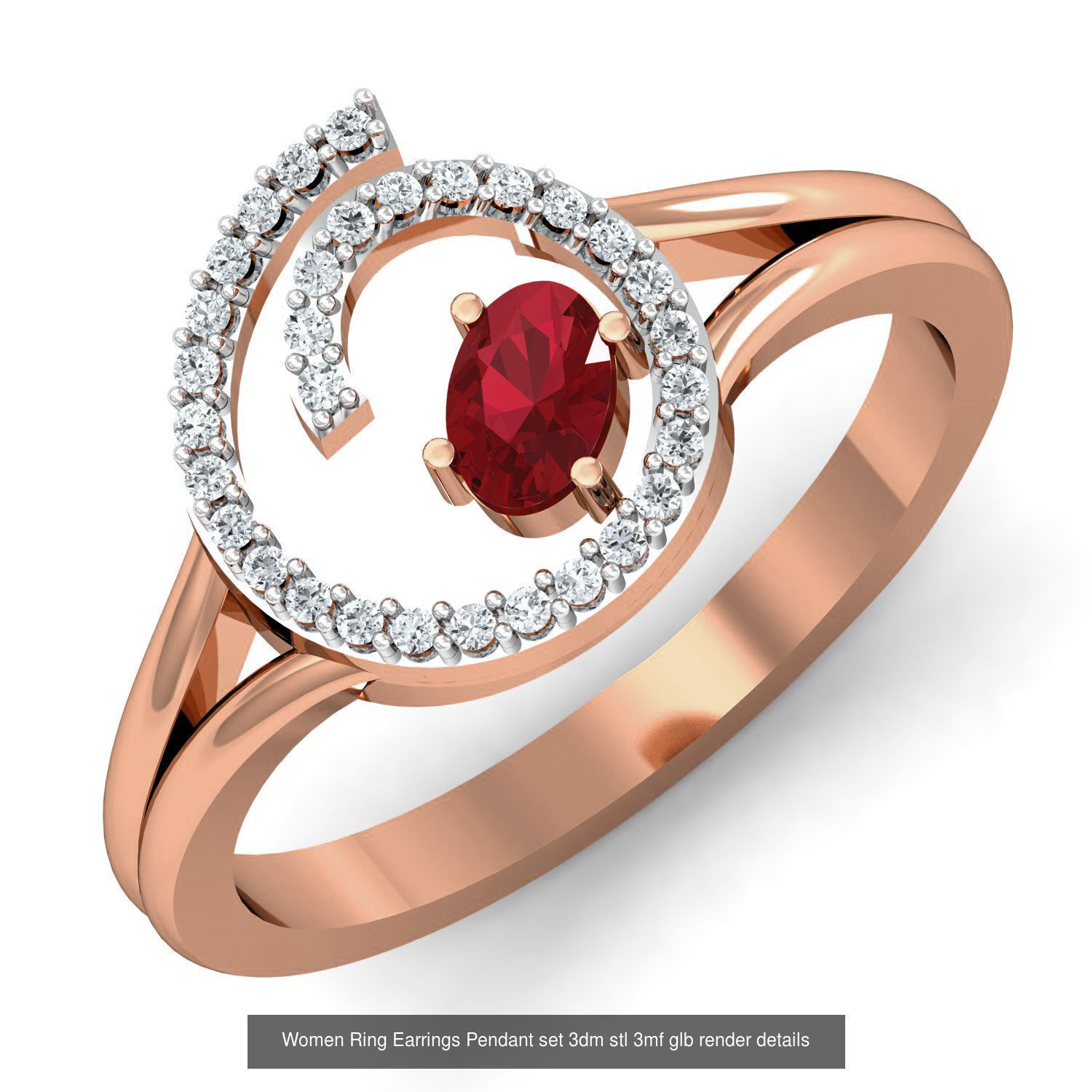 157 Women Ring Earrings Pendant set 3dm stl 3mf glb render 3D Model Collection_81