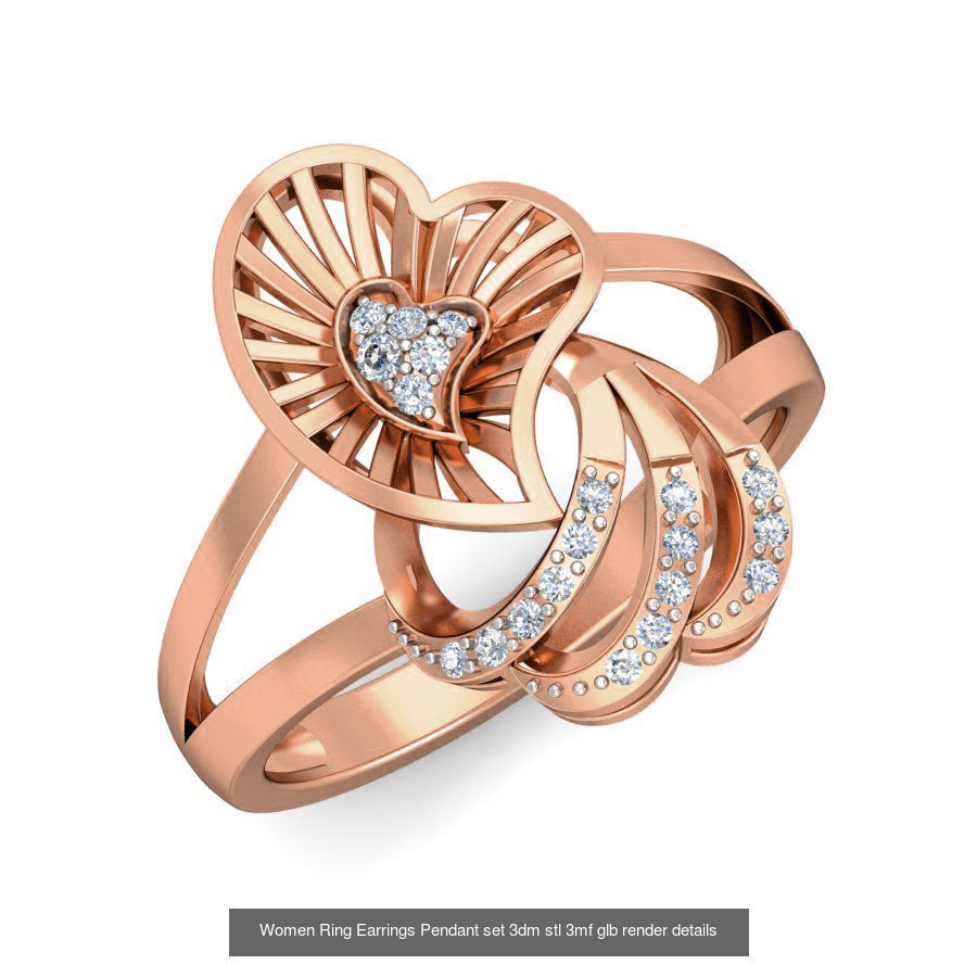 157 Women Ring Earrings Pendant set 3dm stl 3mf glb render 3D Model Collection_134