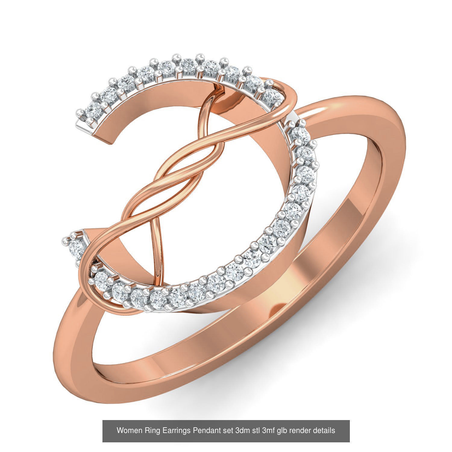 157 Women Ring Earrings Pendant set 3dm stl 3mf glb render 3D Model Collection_123