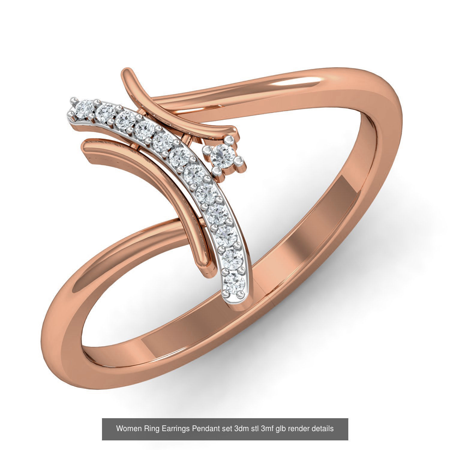 157 Women Ring Earrings Pendant set 3dm stl 3mf glb render 3D Model Collection_54