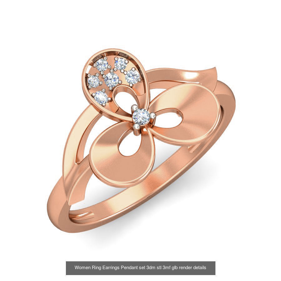 157 Women Ring Earrings Pendant set 3dm stl 3mf glb render 3D Model Collection_161