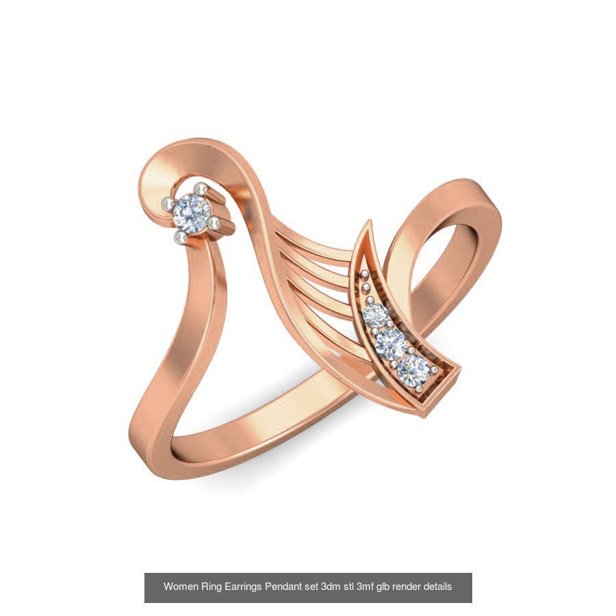 157 Women Ring Earrings Pendant set 3dm stl 3mf glb render 3D Model Collection_144