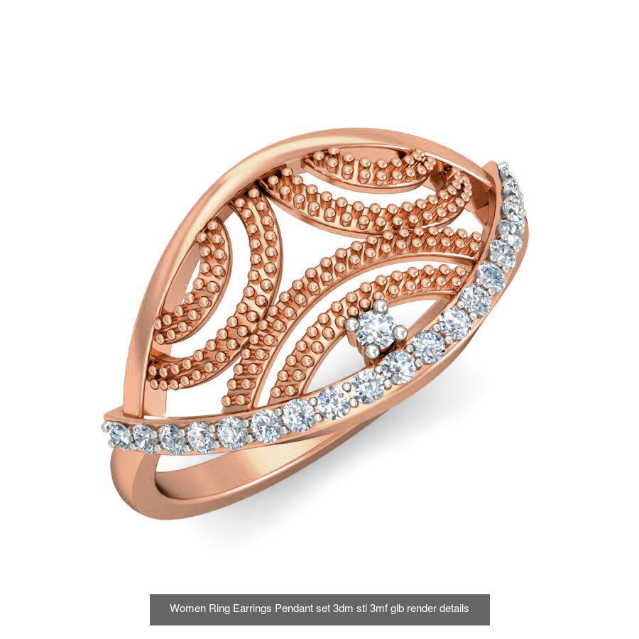 157 Women Ring Earrings Pendant set 3dm stl 3mf glb render 3D Model Collection_140