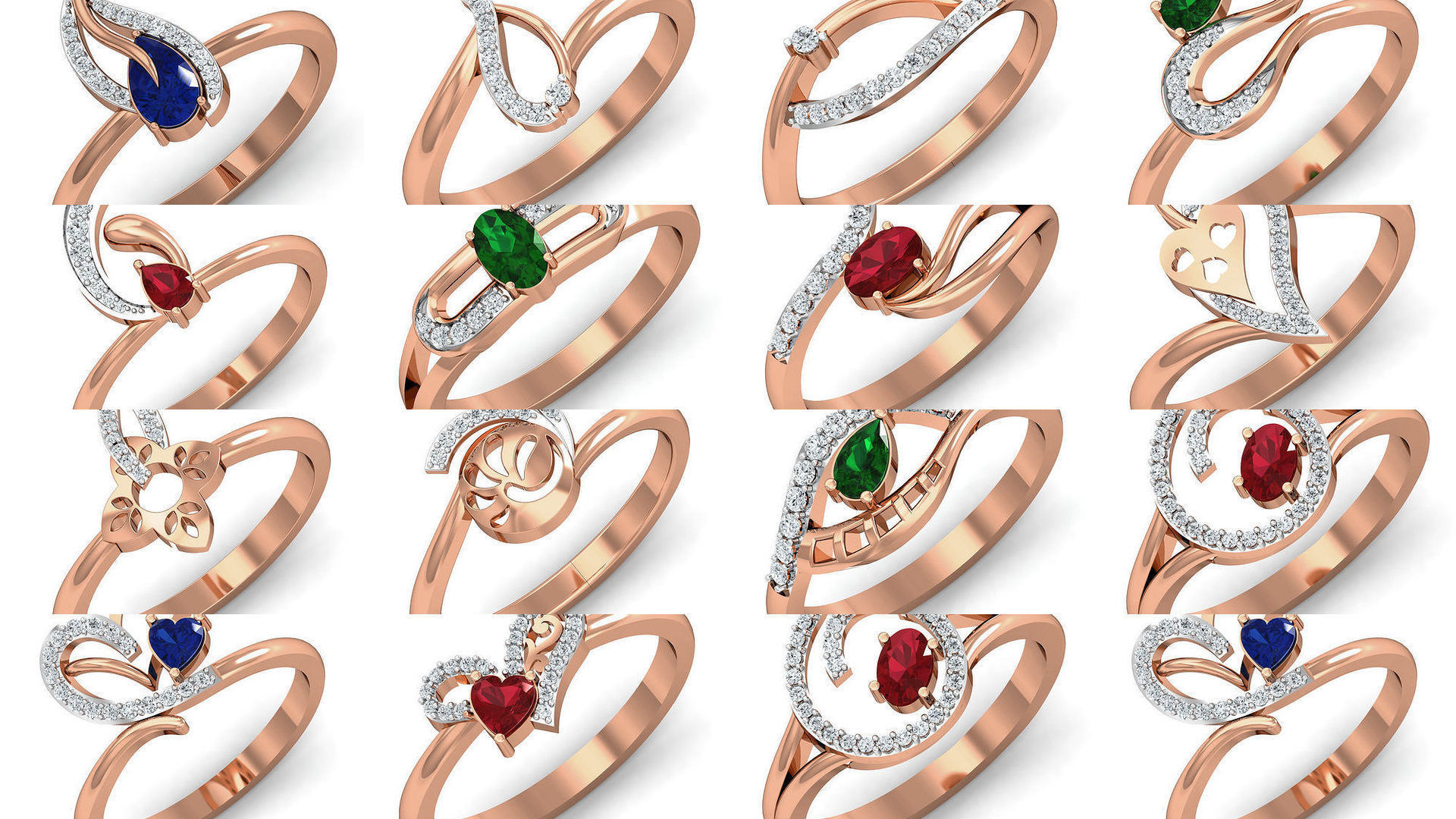 157 Women Ring Earrings Pendant set 3dm stl 3mf glb render 3D Model Collection_5