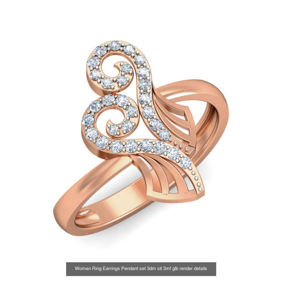 157 Women Ring Earrings Pendant set 3dm stl 3mf glb render 3D Model Collection_133