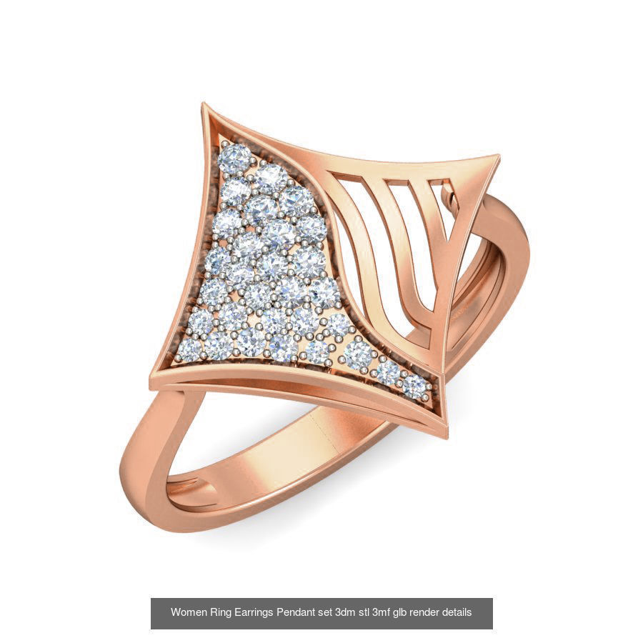 157 Women Ring Earrings Pendant set 3dm stl 3mf glb render 3D Model Collection_173