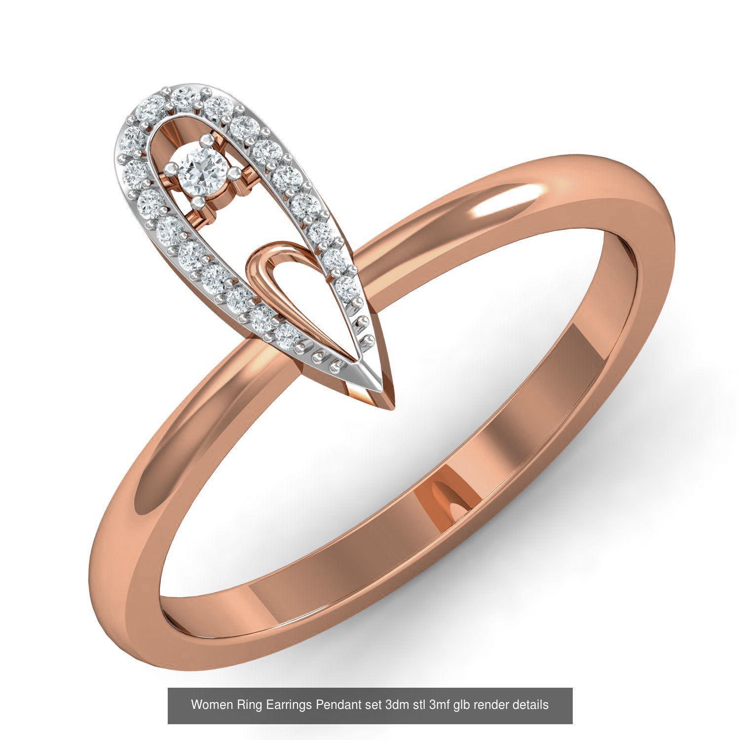 157 Women Ring Earrings Pendant set 3dm stl 3mf glb render 3D Model Collection_49