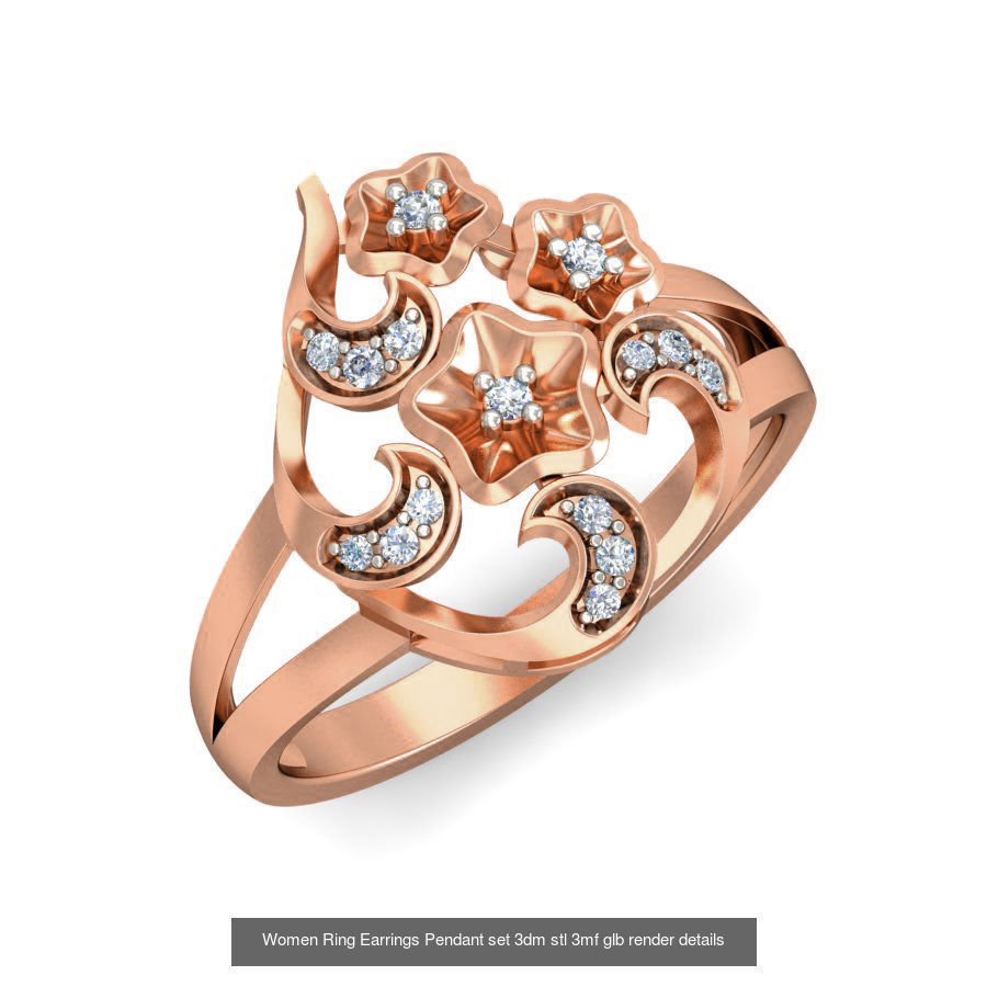 157 Women Ring Earrings Pendant set 3dm stl 3mf glb render 3D Model Collection_135