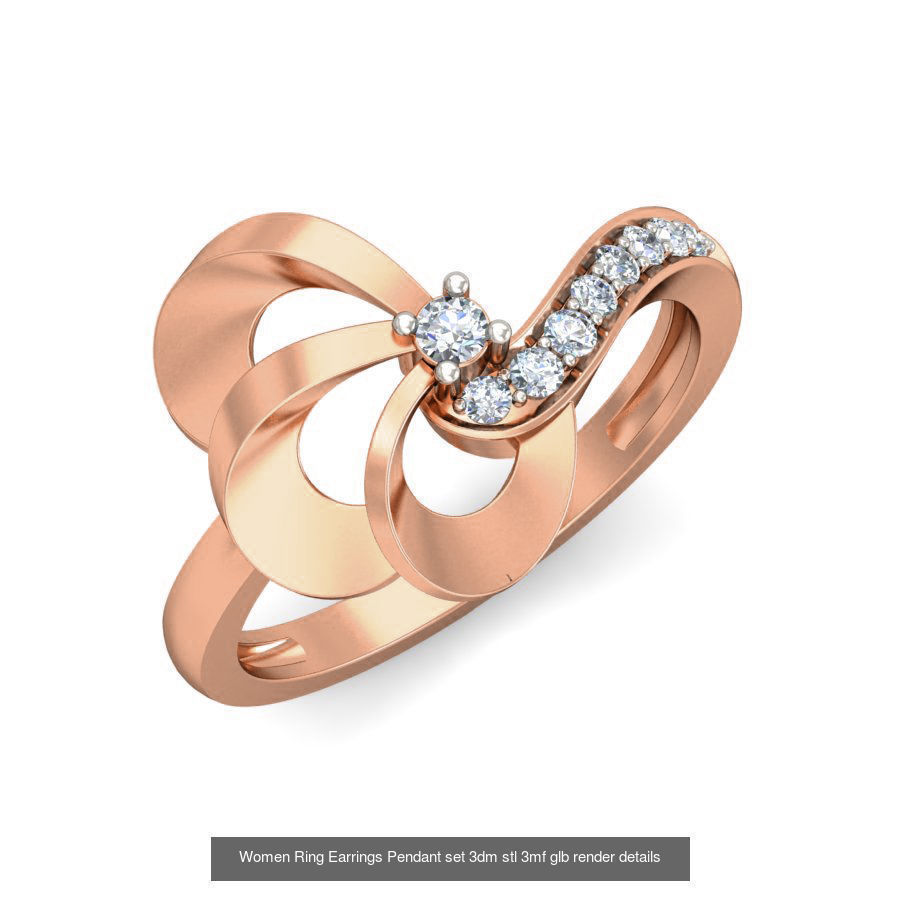 157 Women Ring Earrings Pendant set 3dm stl 3mf glb render 3D Model Collection_146