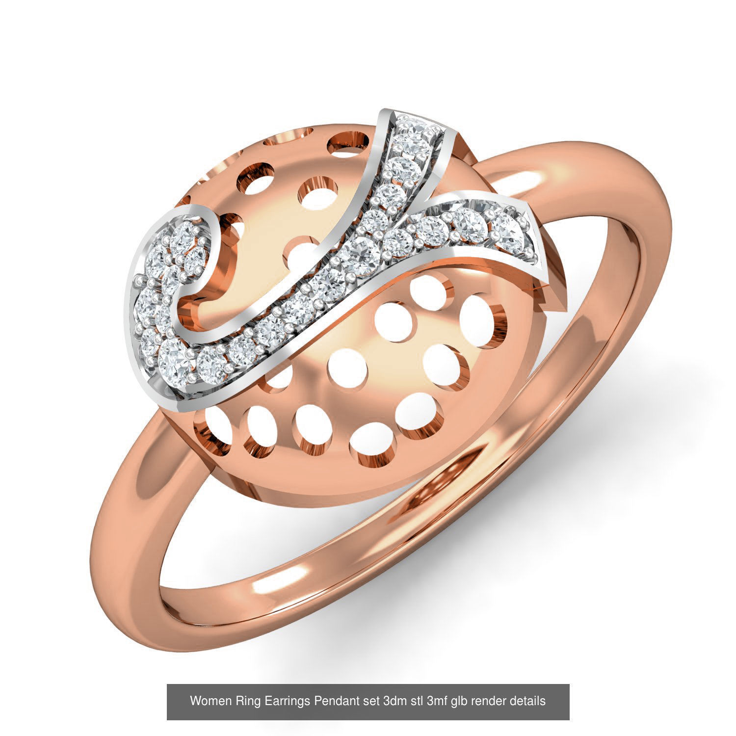 157 Women Ring Earrings Pendant set 3dm stl 3mf glb render 3D Model Collection_91