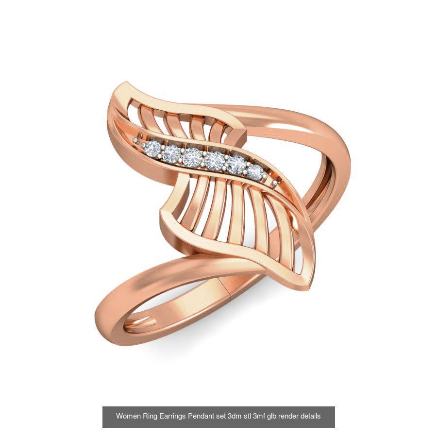 157 Women Ring Earrings Pendant set 3dm stl 3mf glb render 3D Model Collection_139