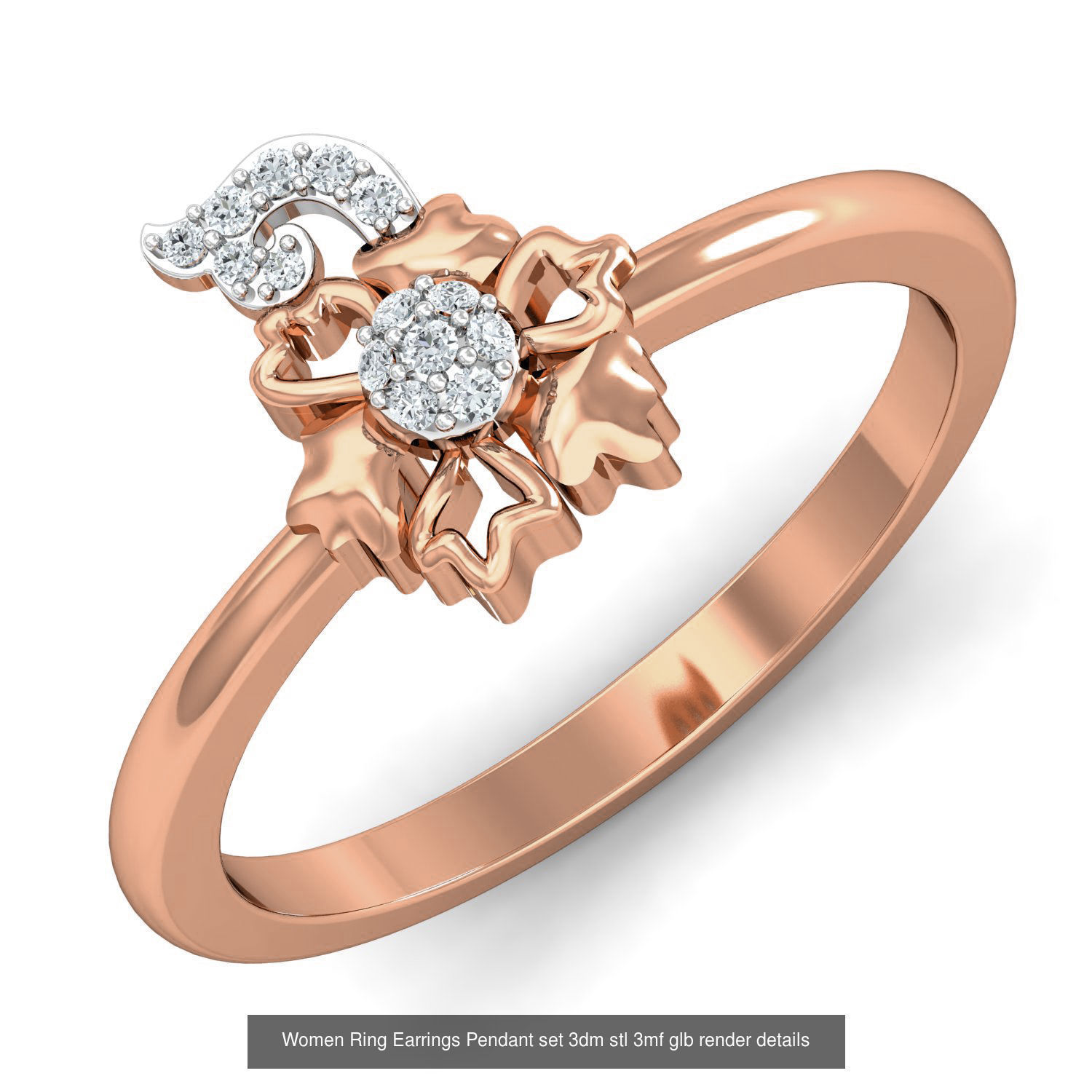 157 Women Ring Earrings Pendant set 3dm stl 3mf glb render 3D Model Collection_99