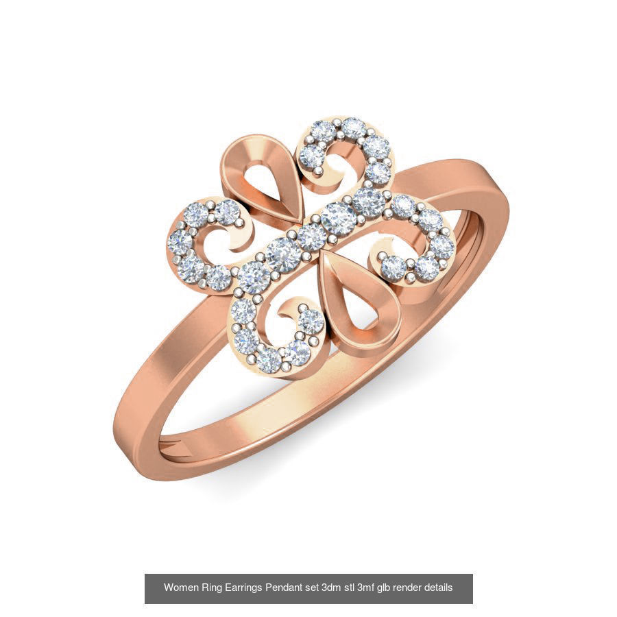 157 Women Ring Earrings Pendant set 3dm stl 3mf glb render 3D Model Collection_142