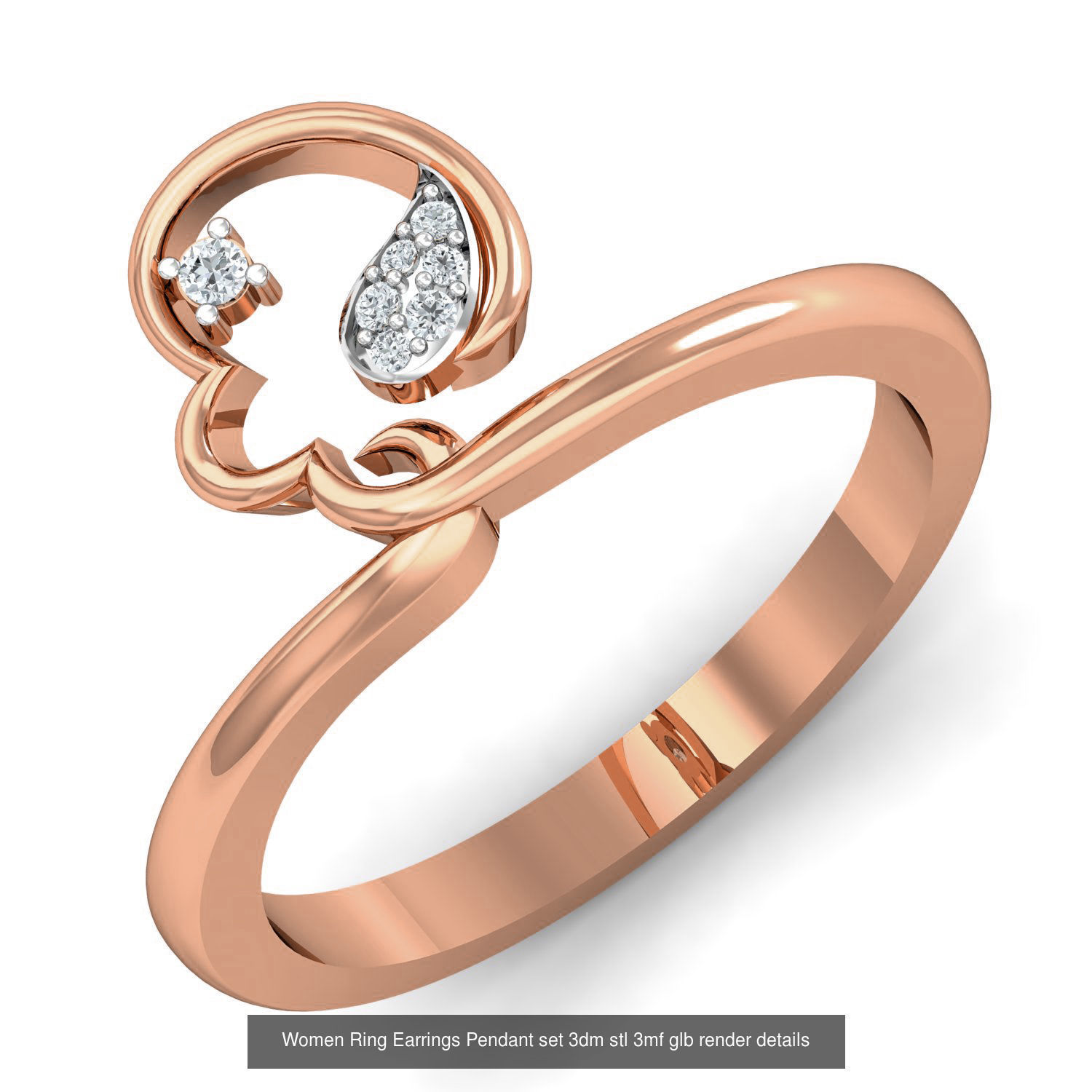 157 Women Ring Earrings Pendant set 3dm stl 3mf glb render 3D Model Collection_95