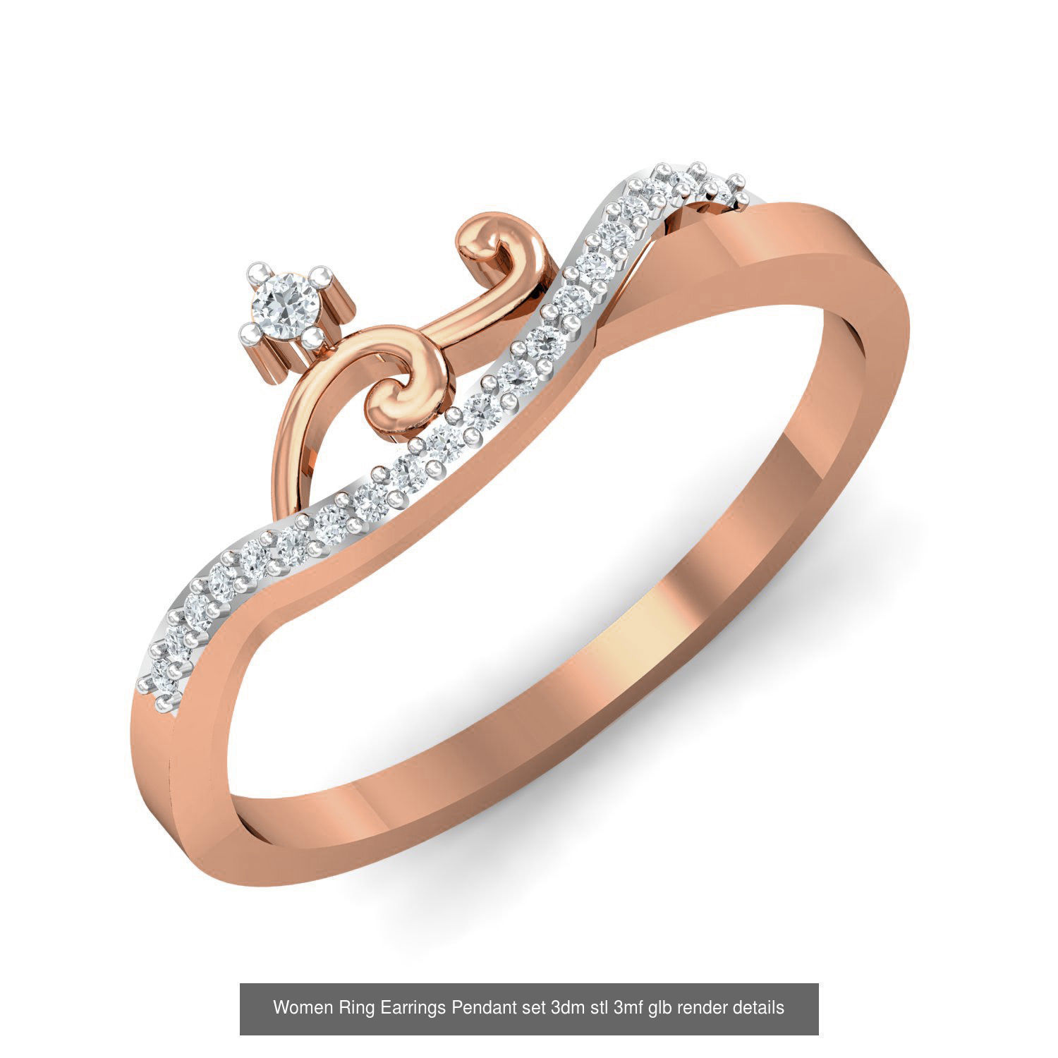 157 Women Ring Earrings Pendant set 3dm stl 3mf glb render 3D Model Collection_115