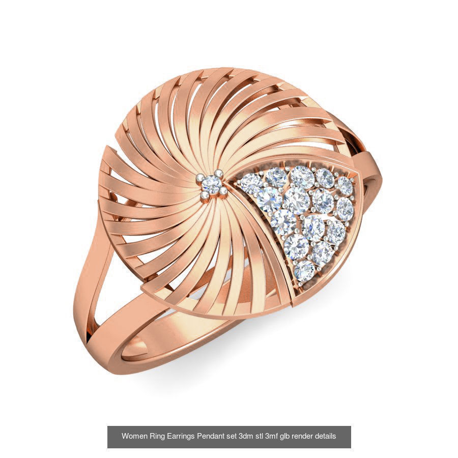 157 Women Ring Earrings Pendant set 3dm stl 3mf glb render 3D Model Collection_174