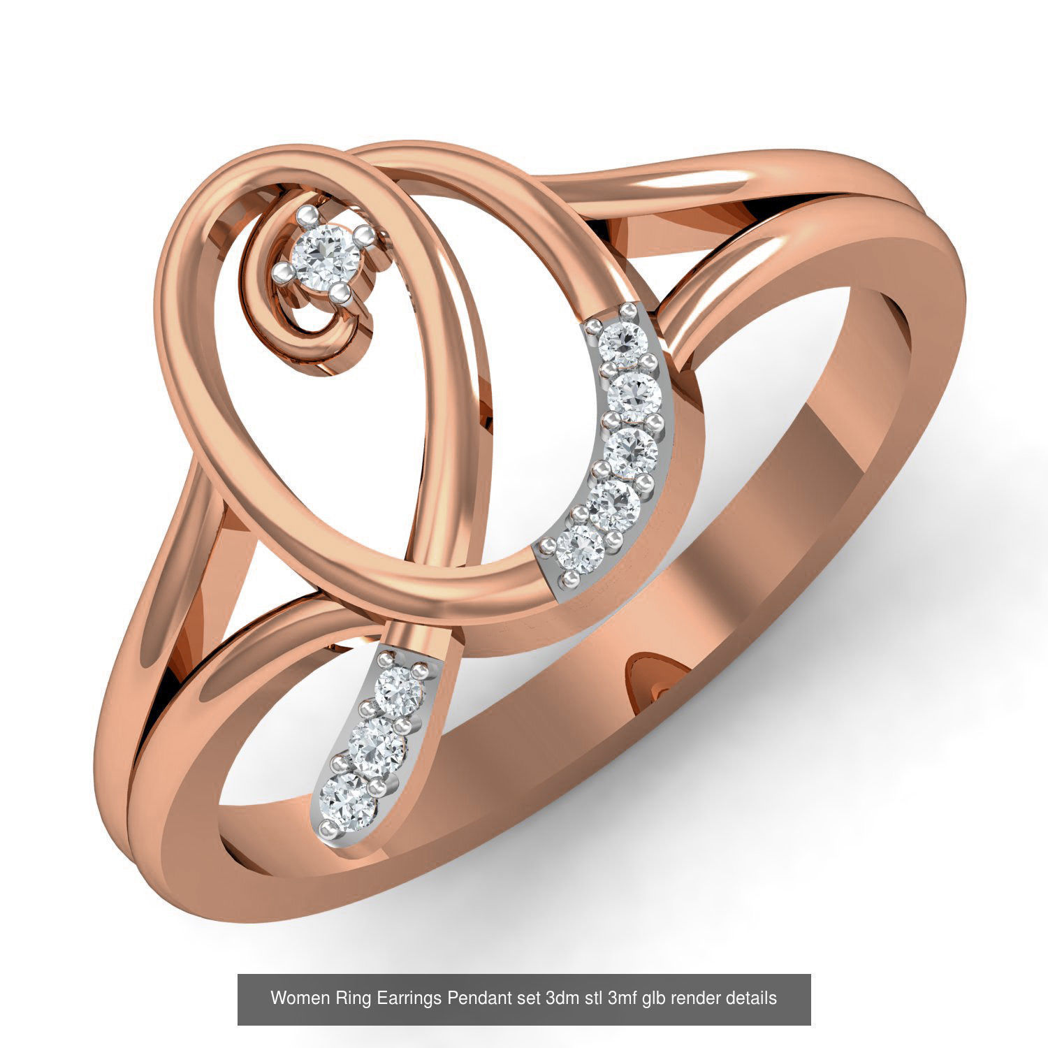 157 Women Ring Earrings Pendant set 3dm stl 3mf glb render 3D Model Collection_126