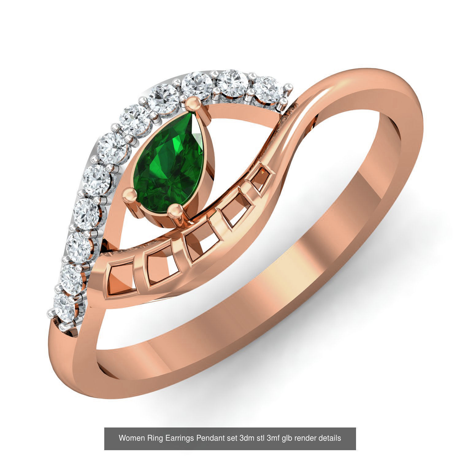 157 Women Ring Earrings Pendant set 3dm stl 3mf glb render 3D Model Collection_77