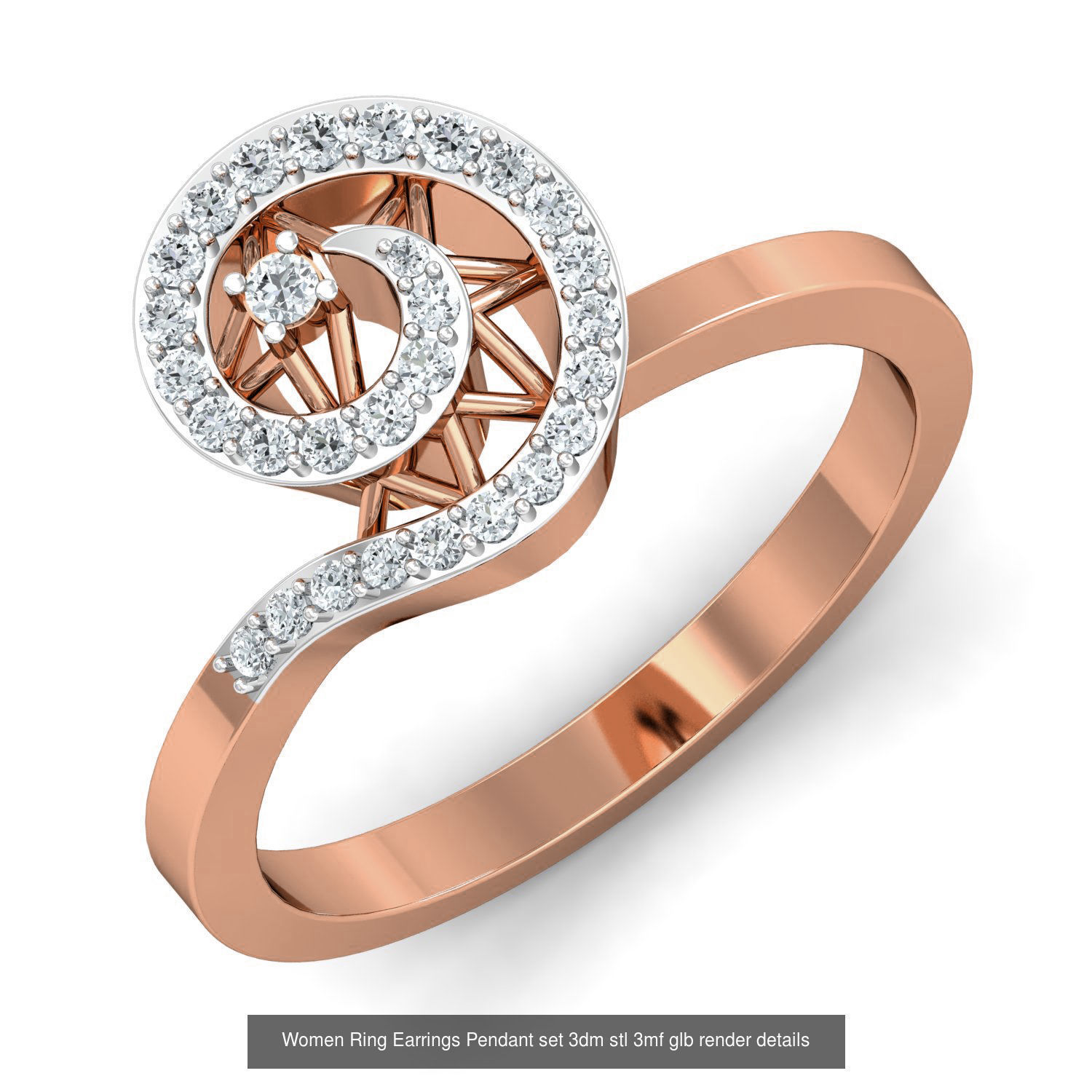 157 Women Ring Earrings Pendant set 3dm stl 3mf glb render 3D Model Collection_94