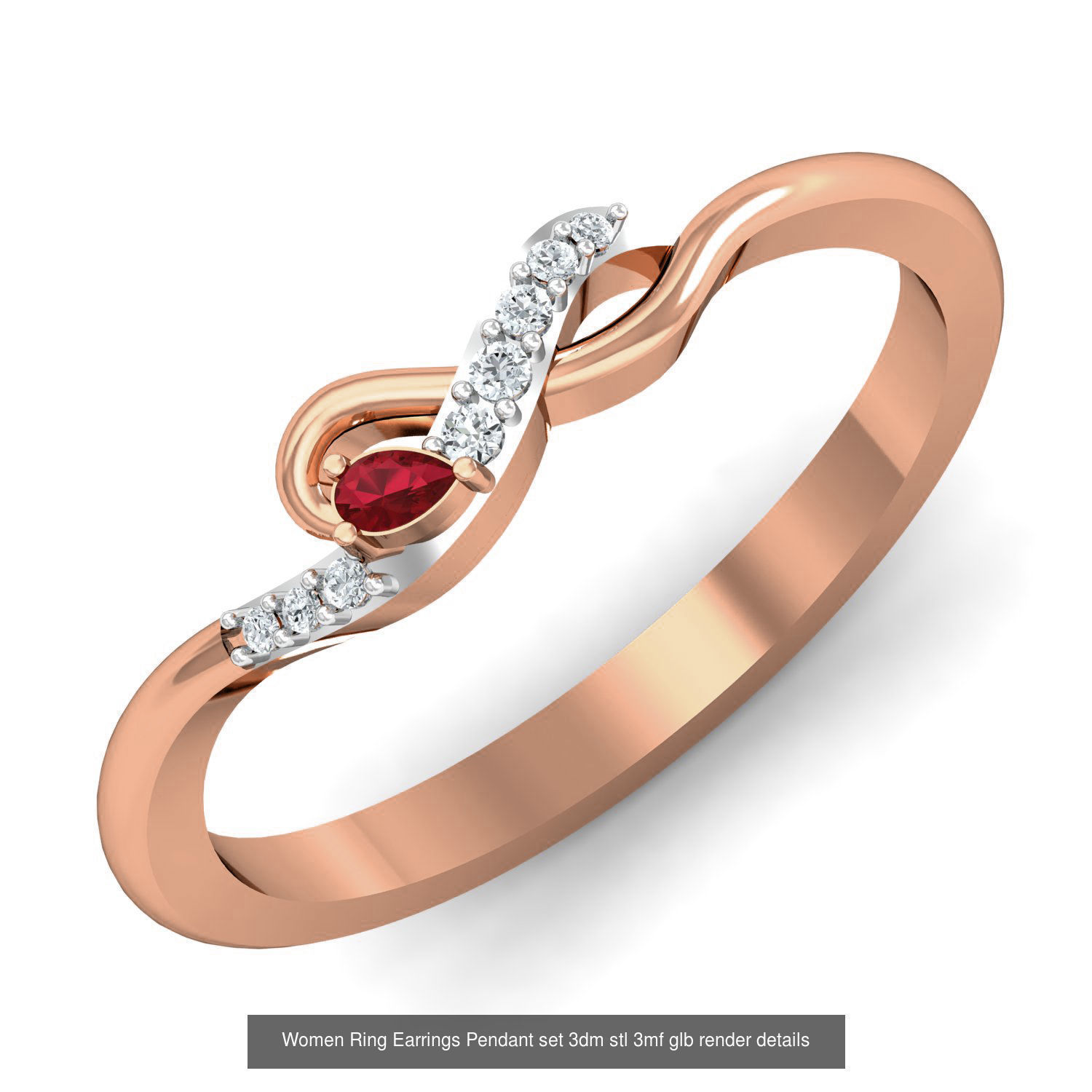 157 Women Ring Earrings Pendant set 3dm stl 3mf glb render 3D Model Collection_85