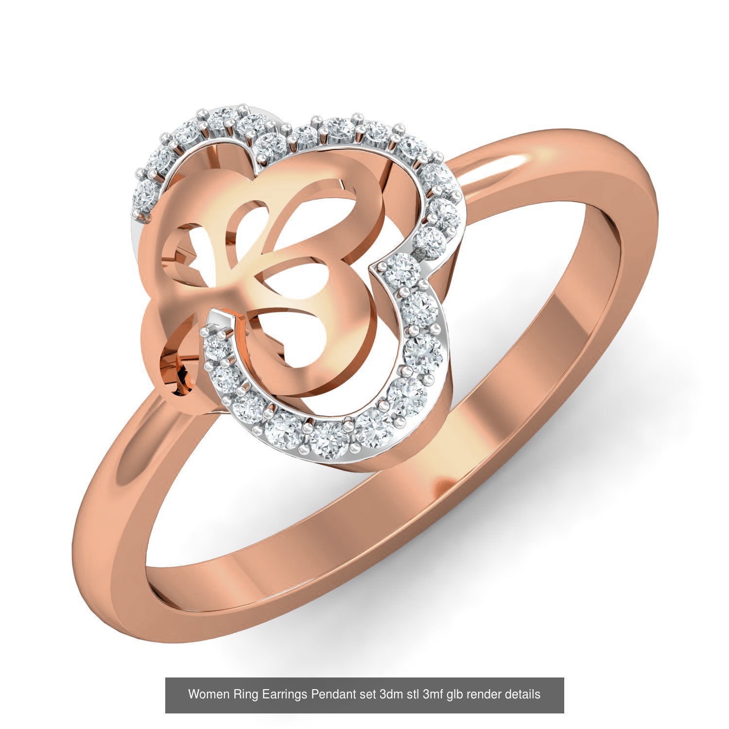 157 Women Ring Earrings Pendant set 3dm stl 3mf glb render 3D Model Collection_105