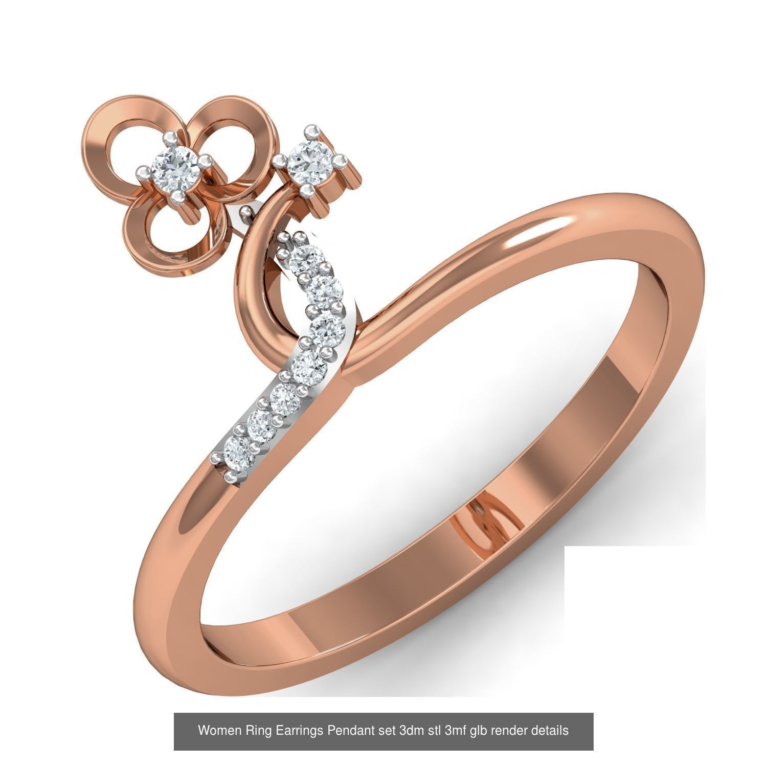 157 Women Ring Earrings Pendant set 3dm stl 3mf glb render 3D Model Collection_41