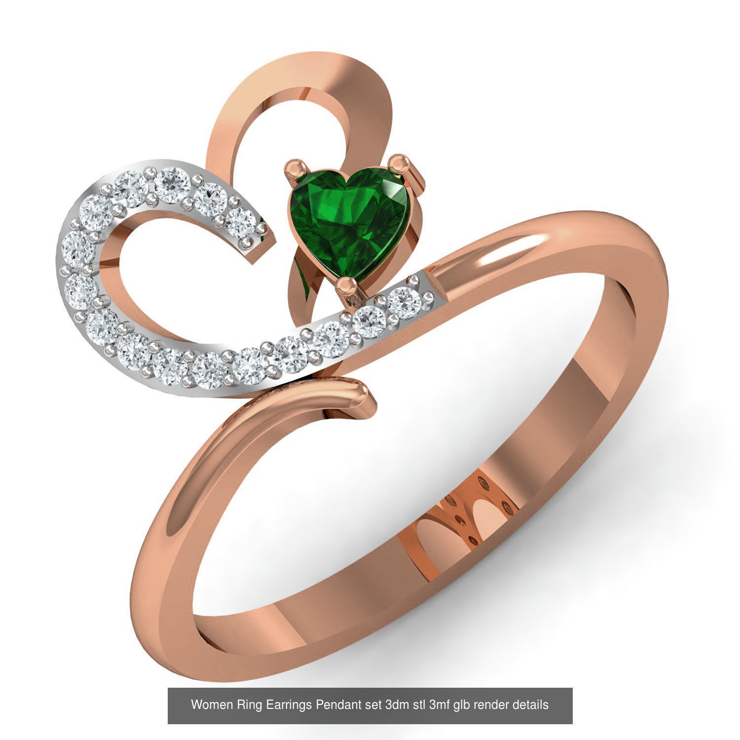 157 Women Ring Earrings Pendant set 3dm stl 3mf glb render 3D Model Collection_36