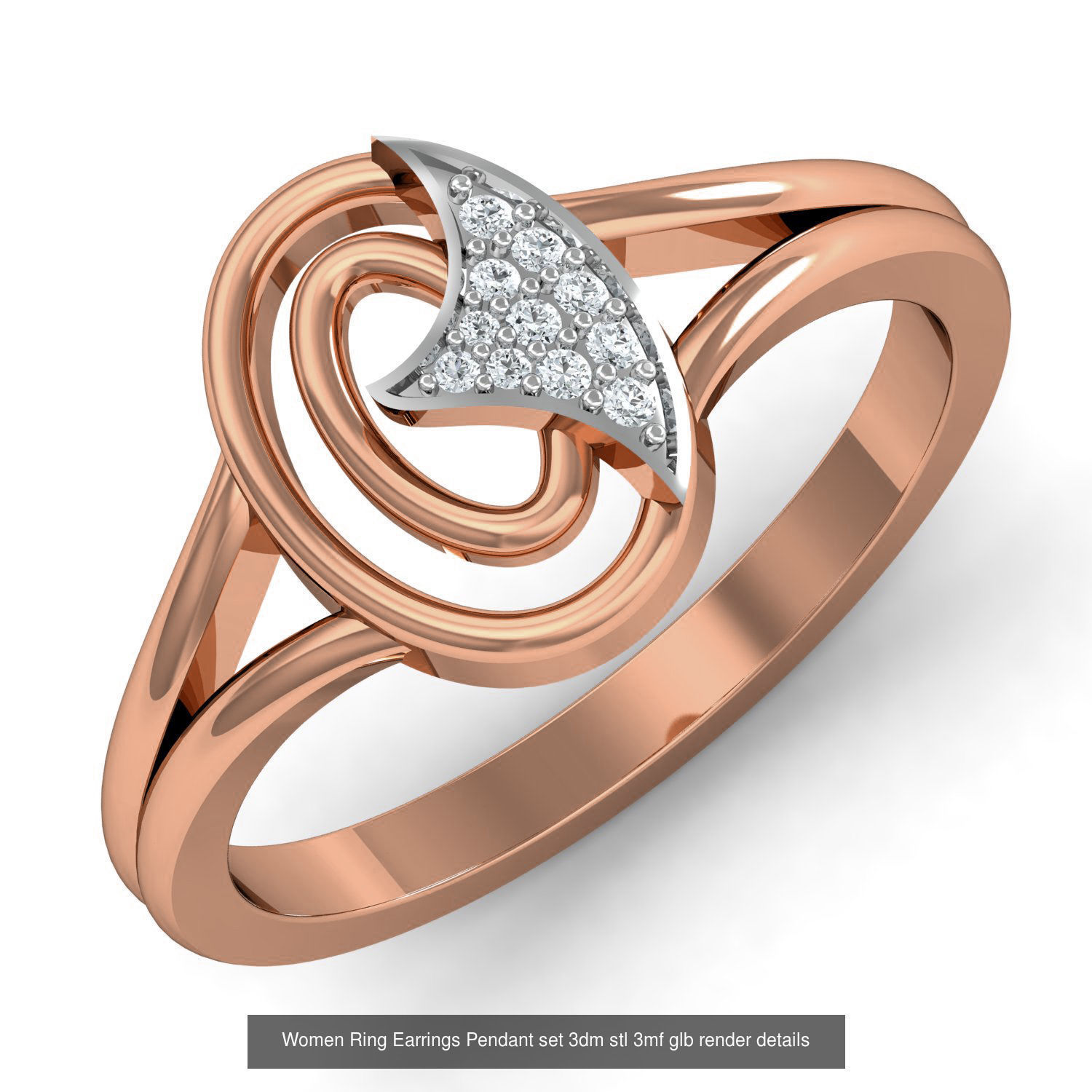 157 Women Ring Earrings Pendant set 3dm stl 3mf glb render 3D Model Collection_58