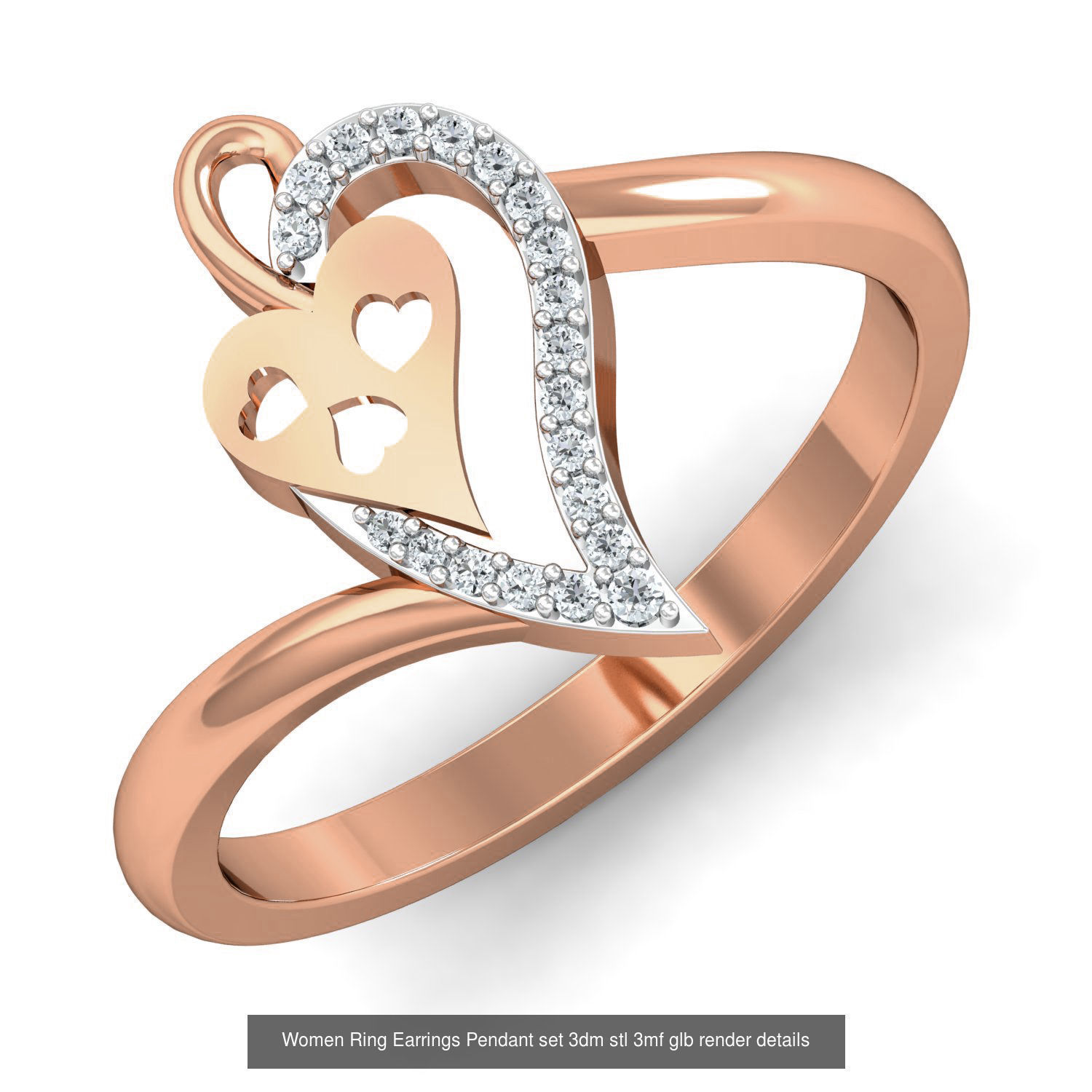 157 Women Ring Earrings Pendant set 3dm stl 3mf glb render 3D Model Collection_74