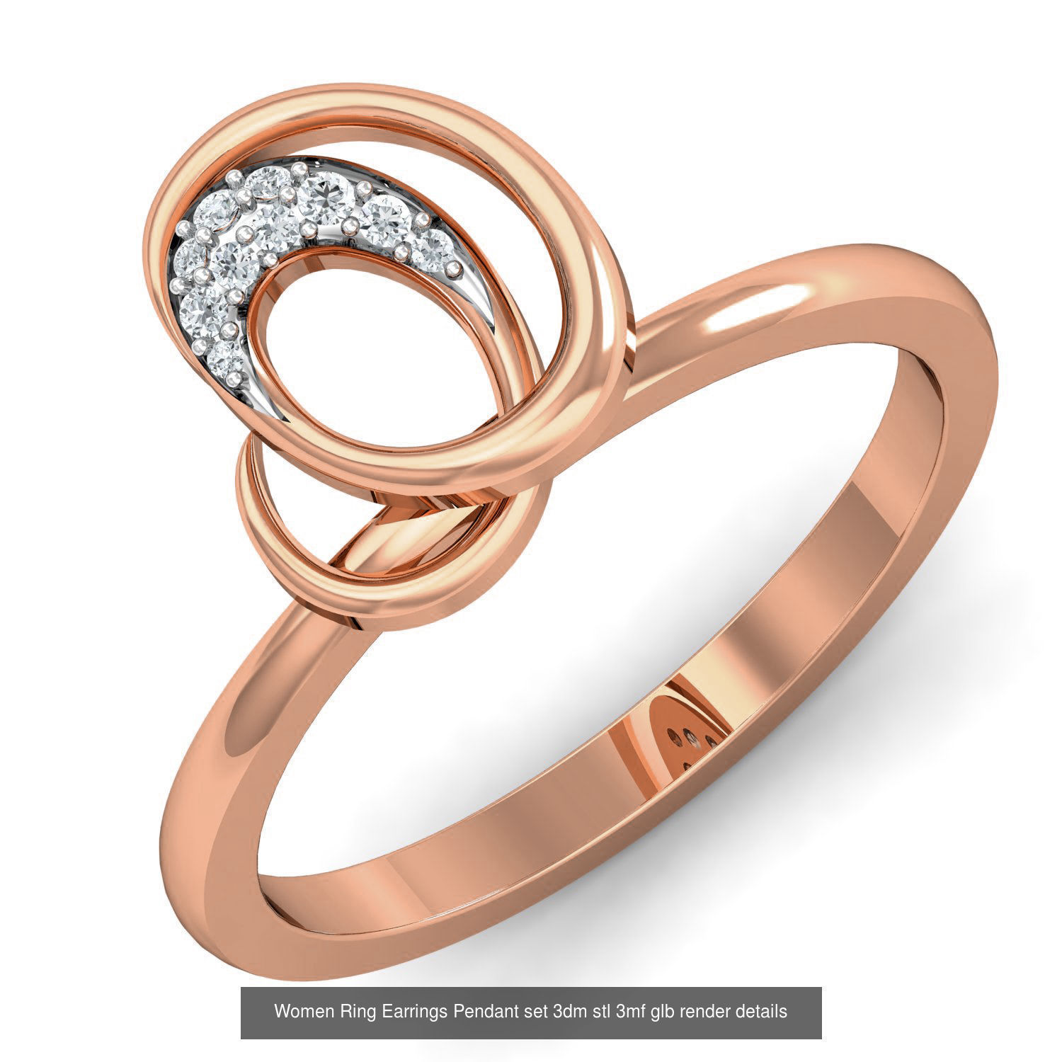 157 Women Ring Earrings Pendant set 3dm stl 3mf glb render 3D Model Collection_86