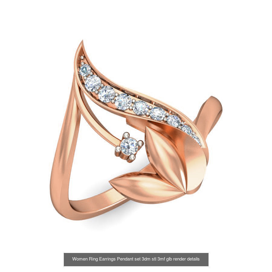 157 Women Ring Earrings Pendant set 3dm stl 3mf glb render 3D Model Collection_154