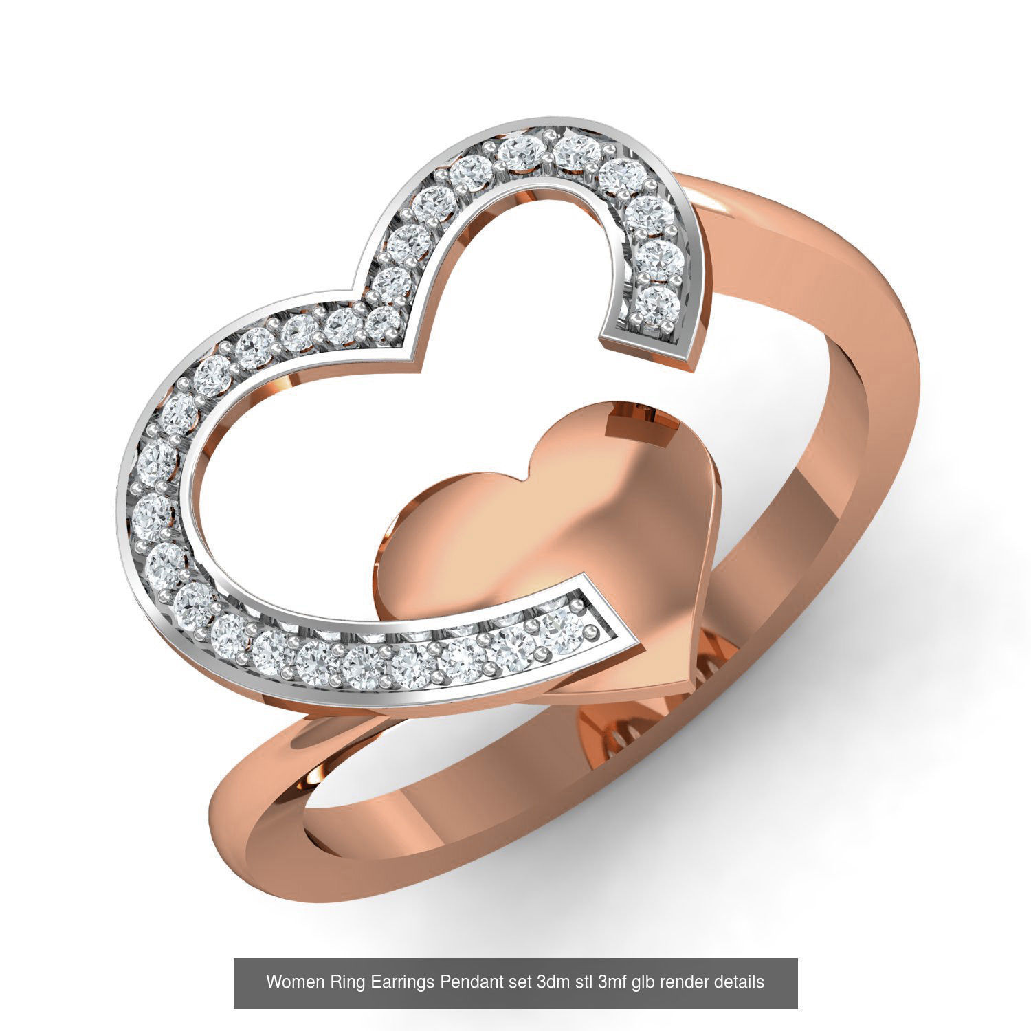 157 Women Ring Earrings Pendant set 3dm stl 3mf glb render 3D Model Collection_129