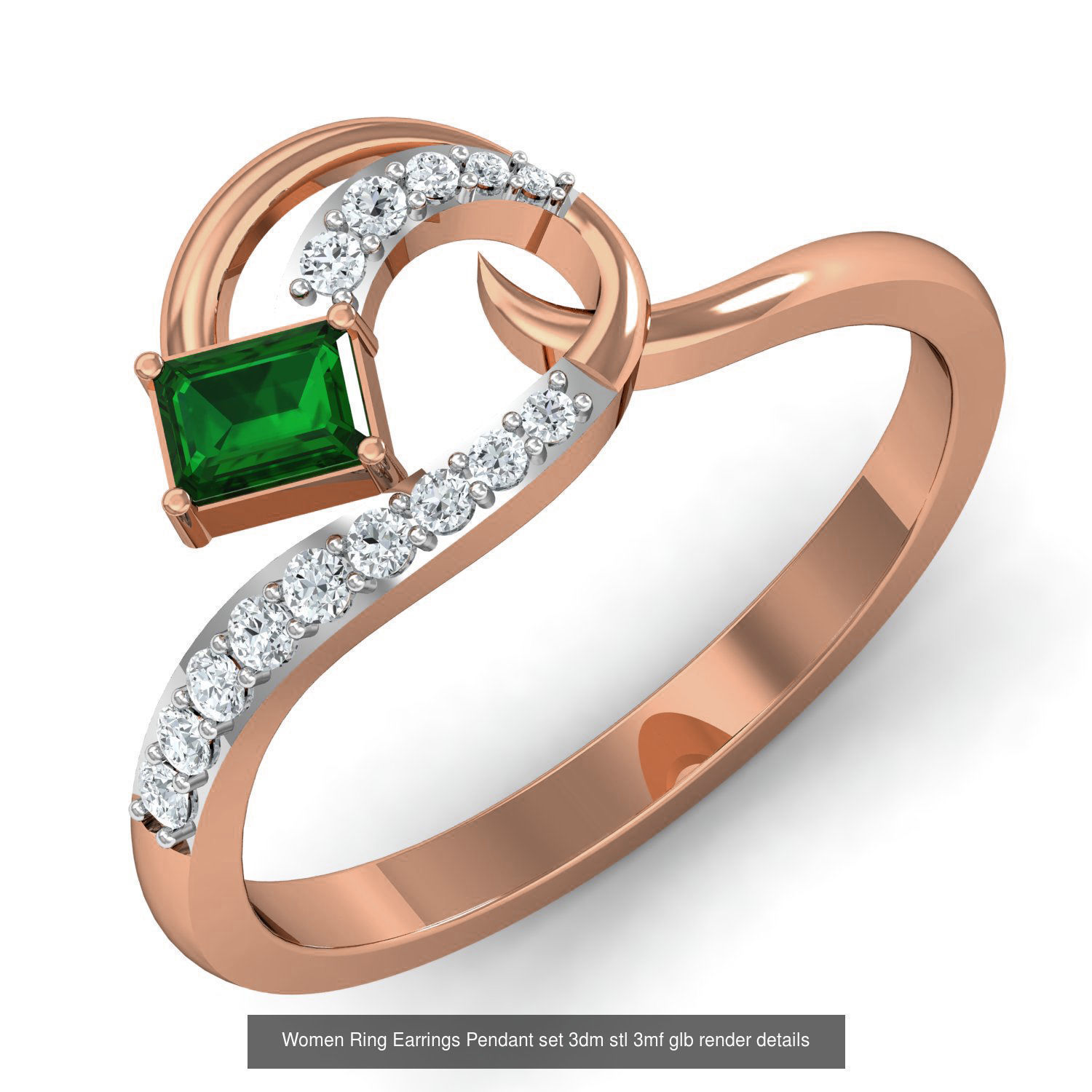 157 Women Ring Earrings Pendant set 3dm stl 3mf glb render 3D Model Collection_34