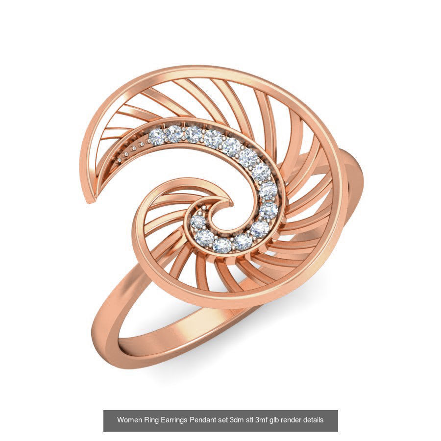 157 Women Ring Earrings Pendant set 3dm stl 3mf glb render 3D Model Collection_159