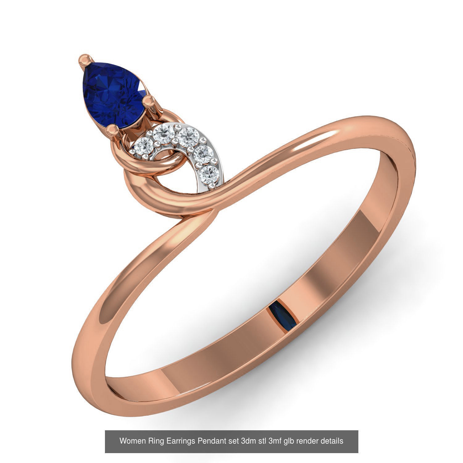 157 Women Ring Earrings Pendant set 3dm stl 3mf glb render 3D Model Collection_32