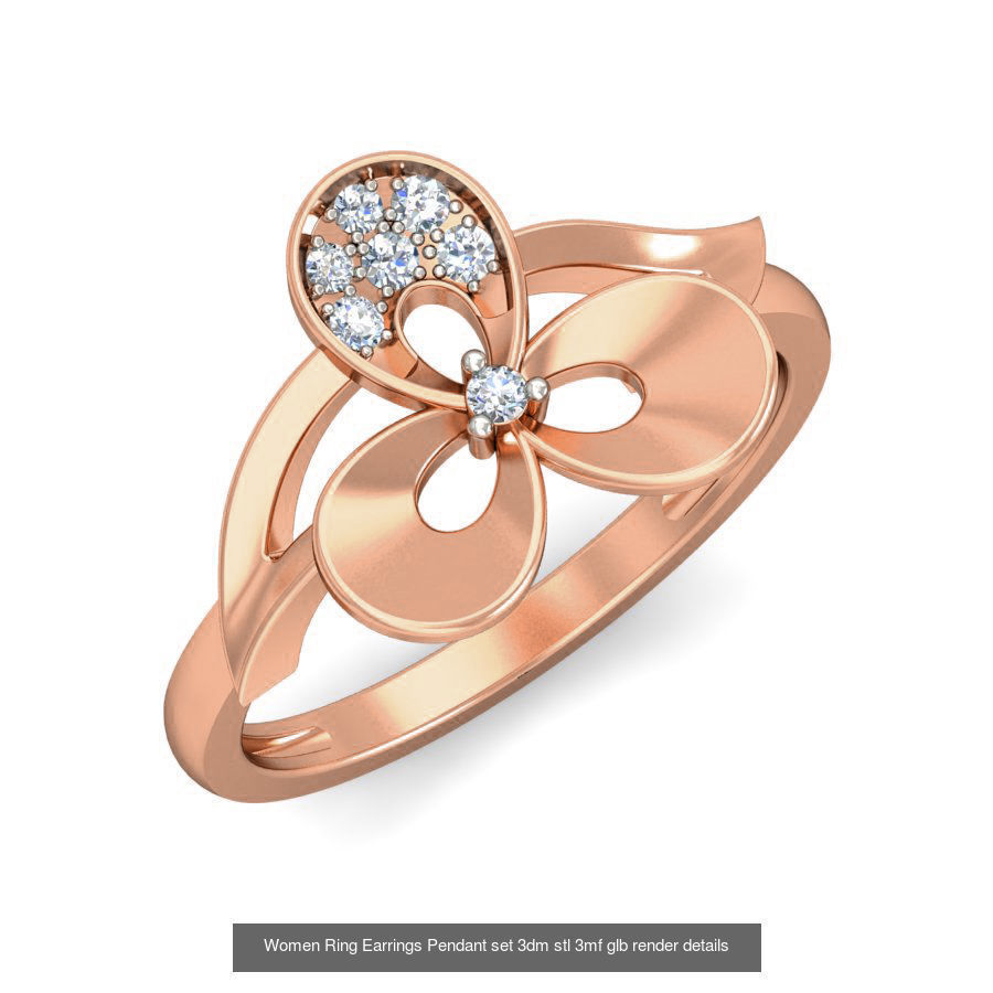 157 Women Ring Earrings Pendant set 3dm stl 3mf glb render 3D Model Collection_163