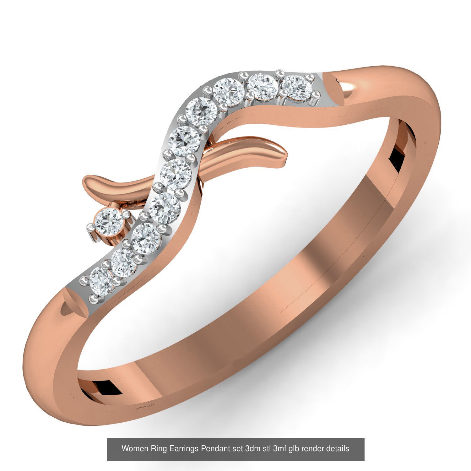 157 Women Ring Earrings Pendant set 3dm stl 3mf glb render 3D Model Collection_28