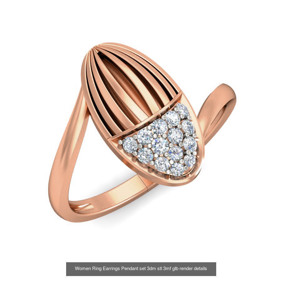 157 Women Ring Earrings Pendant set 3dm stl 3mf glb render 3D Model Collection_155