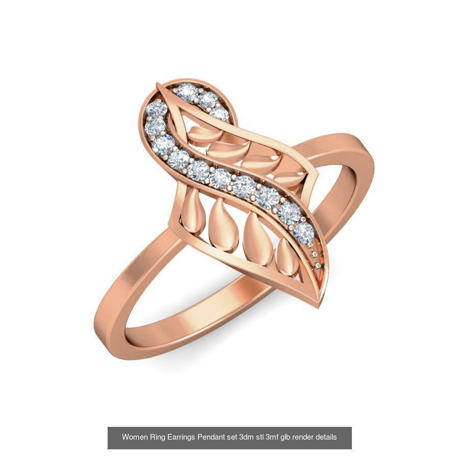 157 Women Ring Earrings Pendant set 3dm stl 3mf glb render 3D Model Collection_138