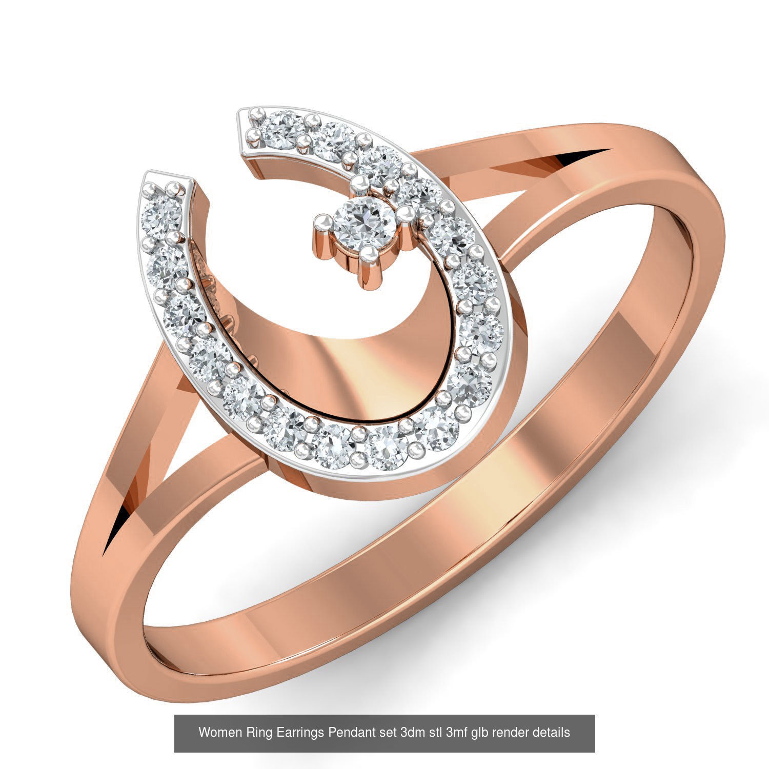 157 Women Ring Earrings Pendant set 3dm stl 3mf glb render 3D Model Collection_113