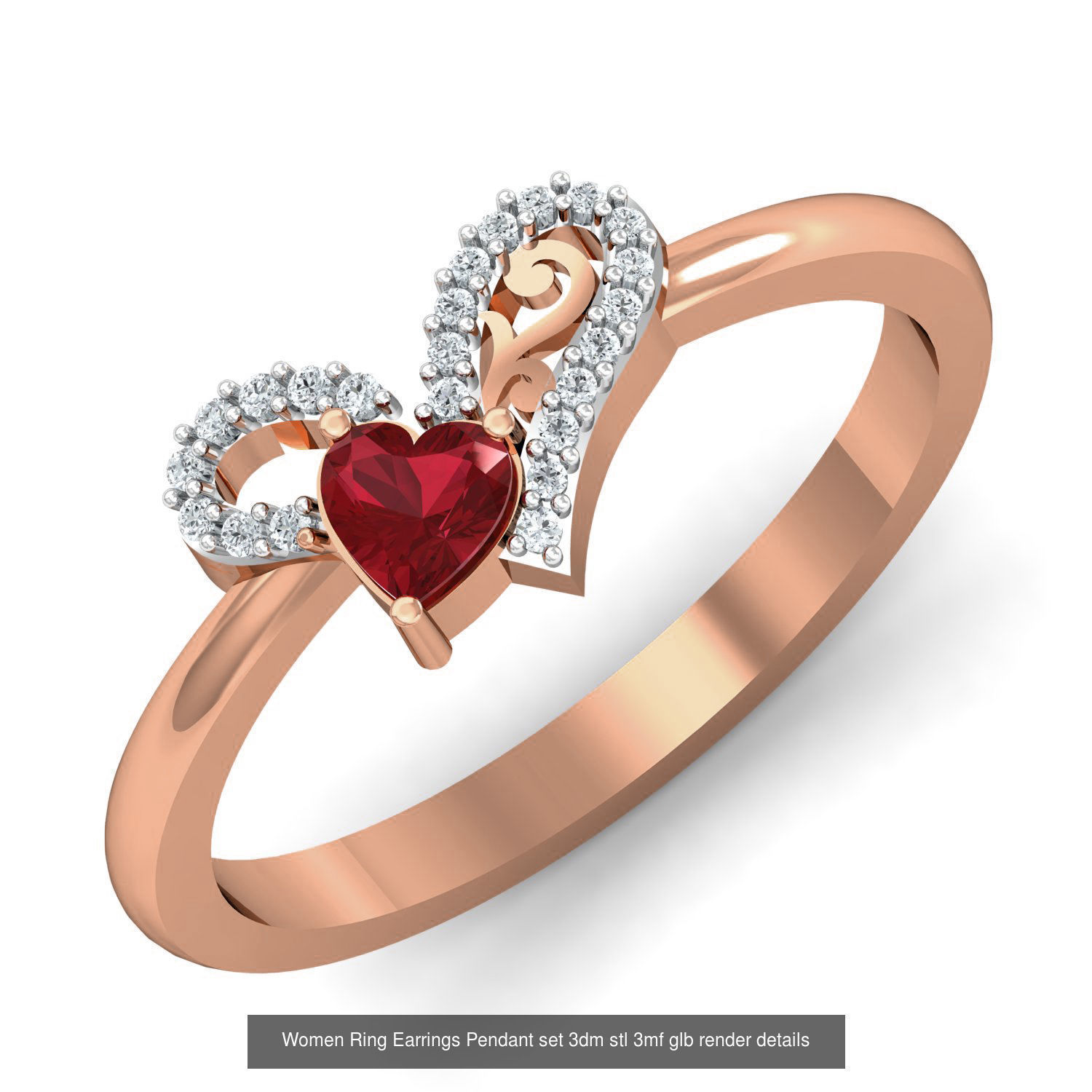 157 Women Ring Earrings Pendant set 3dm stl 3mf glb render 3D Model Collection_80