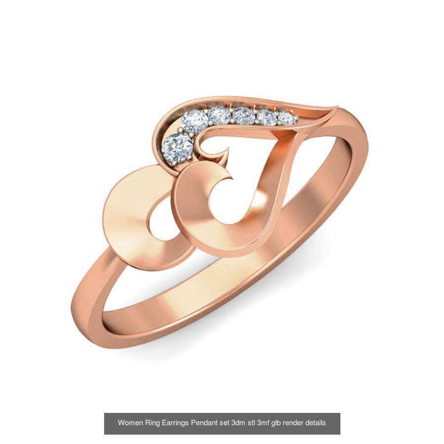 157 Women Ring Earrings Pendant set 3dm stl 3mf glb render 3D Model Collection_170