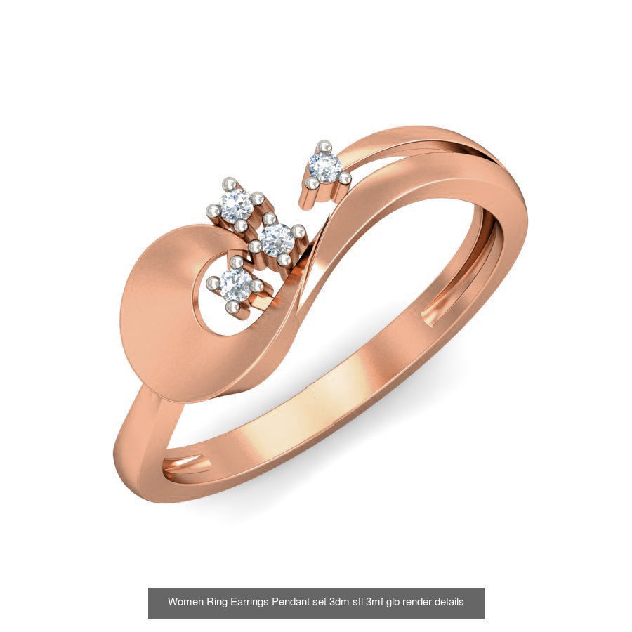 157 Women Ring Earrings Pendant set 3dm stl 3mf glb render 3D Model Collection_164