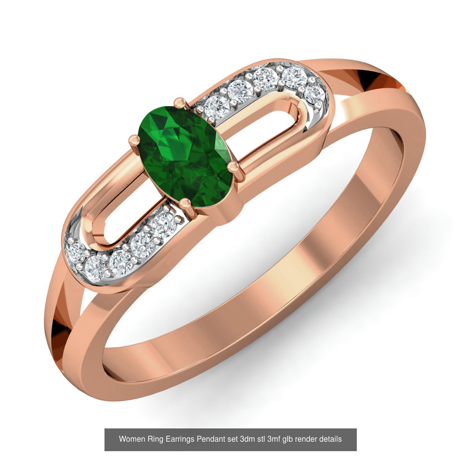 157 Women Ring Earrings Pendant set 3dm stl 3mf glb render 3D Model Collection_72